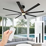 Acesal Ceiling Fans with Lights and Remote：72 Inch Indoor Outdoor Large Ceiling Fan for Living Room Patio Kitchen 8 Aluminum Blades Black Industrial Ceiling Fan 6 Speed Reversible Quiet DC Motor