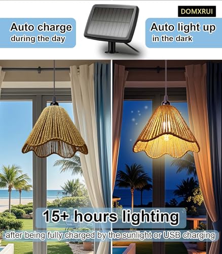 Lustre solaire d'extérieur haut de gamme suspension bohème double avec télécommande