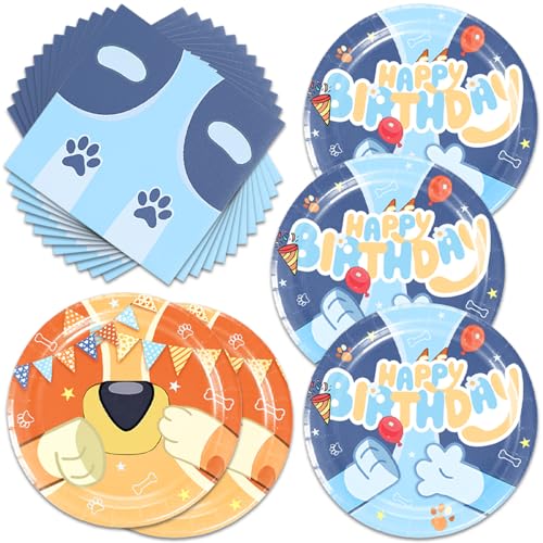 40Pcs Blue Dog Birthday Party Decorations Plates and Napkins Blue Dog Party Supplies Serve 20 Guests