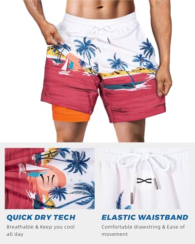Image of SURF CUZ Mens Swim Trunks with Compression Liner Swim Shorts 7 inch Swimming Trunks Stretch 7 Inch Swim Suits Quick Dry
