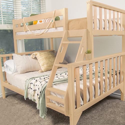 Max & Lily Twin Over Full Scandinavian Bunk Bed Solid Wood Kids Bunk Bed with 14 Guardrails Modern Design Blonde