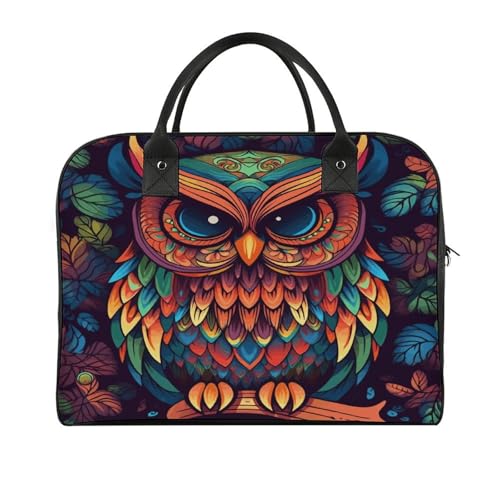 Travel Bag Lightweight Overnight Bag Portable Color Owl Pattern Print Tote Bags For Women And Men