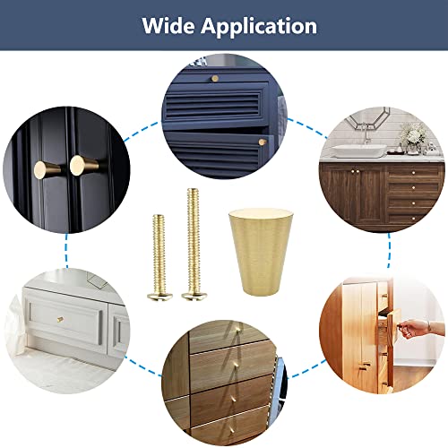 Yewlaca 6Pcs Brass Cabinet Knobs Solid Pure Copper Cone Knob Pull Handles For Kitchen Cabinet Drawer Dresser, Brushed Gold Brass Knobs With Screws #TOP4