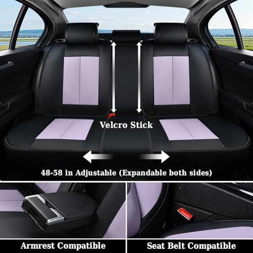 Image of Coverado Rear Seat Covers for Cars, Waterproof Car Seat Covers Back Seat Cover, Faux Leather Seat Covers Automotive Seat Covers Seat Cushion Protector Universal Fit for Most Cars, Black&Purple