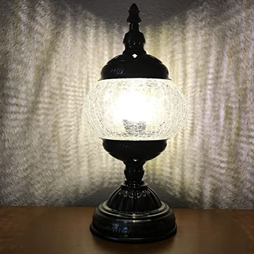 Silver Fever Handcrafted Mosaic Turkish Lamp Moroccan Glass Table Desk Bedside Light Bronze Base With E12 Bulb White Burst(Flower Burst) #TOP21