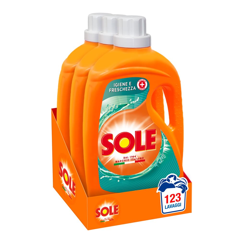 Sole Detersivo Lavatrice Igiene e Freschezza 123 Lavaggi, Formula igienizzante, Detersivo Lavatrice Liquido Igiene e Freschezza rimuove le macchie a basse temperature (Confezione da 3 x 41 lavaggi) 1.85 l (Confezione da 3)