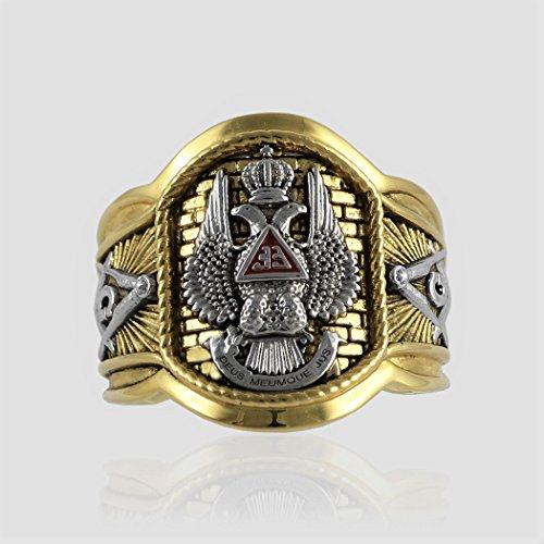 Handcrafted Masonic Scottish Rite 33 Degree Ring 18K Gold Pld Yellow Version 22 Grams Templar BR-243