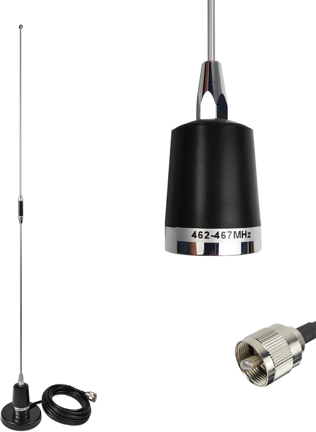 GMRS Mobile Antenna Kit 462-467MHz with NMO Magnetic Base Mount 13ft RG58 Cable PL259 Connector Adaptor Long Range UHF Antenna for Truck Car Pickup Vehicle