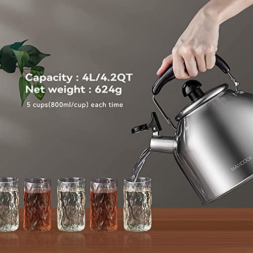 Maxcook 4.2 Quart/4L Stainless Steel Whistling Tea Kettle,Brushed Satin, Suitable To Boiling Water & Tea On Induction Stove, Gas Stove Top thumb #2