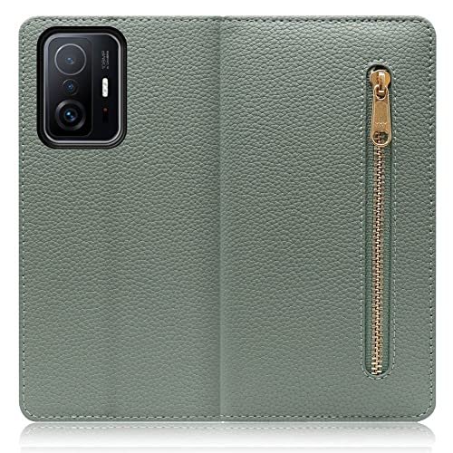 LOOF POCKET �{�v �t�@�X�i�[�t�� �蒠�^ �X�}�z�P�[�X for Xiaomi 11T / 11T Pro �p �P�[�X �J�o�[ �蒠�^�P�[�X �J�[�h���[ �}�O�l�b�g�Ȃ� �x���g�Ȃ� �|�P�b�g �t�@�X�i�[ [�_���O���[��]