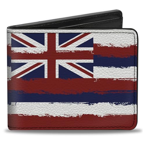 Buckle-Down Men's Wallet, Bifold, Hawaii Flags Weathered Blue Red White, Vegan Leather, Multi, 4.0