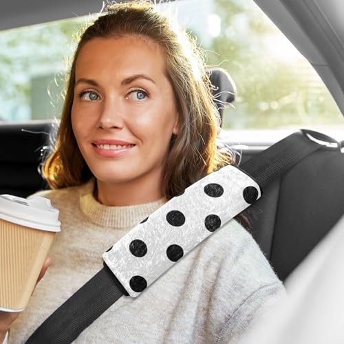 Image of Seat Belt Cover Pad 2 Pcs Soft Seat Strap Cover Cute Protector Support Head Neck Shoulder for Car Seats High Chair Backpack (6.5x6.5in) Polka Dots