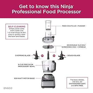 Ninja Professional Plus Food Processor 850-Watts With Auto-iQ Preset Programs Chop Puree Dough Slice Shred With a 9-Cup Capacity and a Silver Stainless Finish (BN600C) - Canadian Version Ninja Professional Plus Food Processor 850 Watts With Auto iQ Preset Programs Chop Puree Dough Slice Shred With a 9 Cup Capacity and a Silver Stainless Finish BN600C Canadian Version