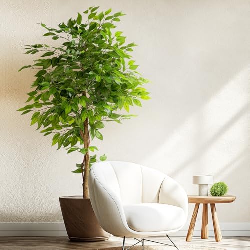 5ft Artificial Ficus Tree for Home Decor, Faux Silk Plants Faux Plant Fake Silk Trees with Pot for Indoor House Living Room Office Garden