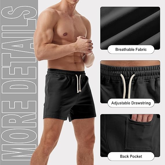 AIMPACT Mens Workout Sweat Shorts 5 Inch Cotton Casual Fitness Mens Athletic Gym Shorts with Pockets - Image 3