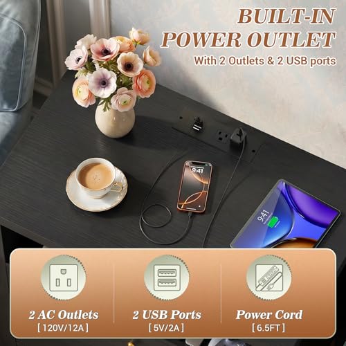 Table de nuit avec station de charge USB et double tiroir bois - 6