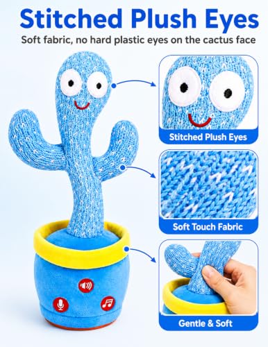 Image of River Mill Rechargeable Dancing Talking Cactus Toy Adjustable Volume, Singing Mimicking Cactus Toy, Safe Plush Eyes Music Toys for 18 Month+, Birthday Gifts for Boys Girls