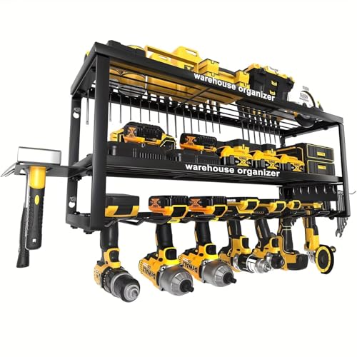 Garage Tool Organizer Wall Mount, 26x12x7.9in Power Storage Rack Garage Holder, 200LB Load-bearing Capacity Heavy Duty Drill Holder for Workshop Shed Van, Big Garage Organization and Storage System by TimeFreezer - Used condition - US$43.38