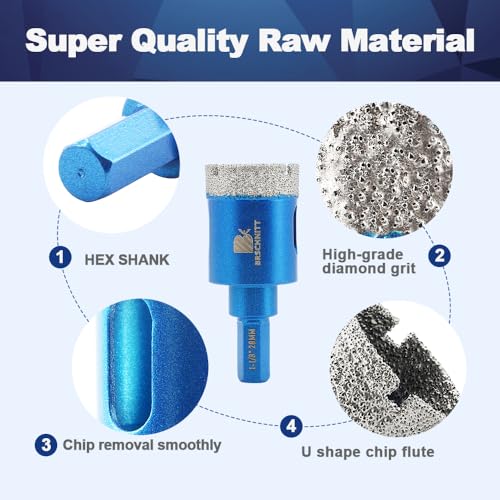 Dry Diamond Core Drill Bit Set,BRSCHNITT 2pcs 1 Inch (25mm) Diamond Hole Saw Core Drill Bit with Hex Shank for Porcelain Tile Ceramic Stone Granite Marble — view 4