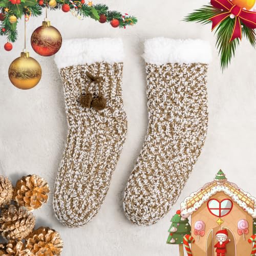 Image of BenSorts Women Thick Christmas Slipper Socks Non Slip Grippers Size 6-10