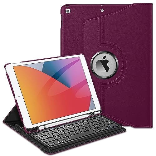FINTIE Keyboard Case for iPad 9th / 8th / 7th Generation (2021/2020/2019 Model) 10.2 Inch, 360 Degree Rotating Smart Stand Cover w/Pencil Holder, Built-in Wireless Bluetooth Keyboard, Purple