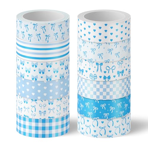 Cinta washi con lazo azul FYSUIMU de 12 rollos para decorar manualidades y envolver regalos