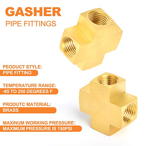 Image of GASHER 1PCS Brass Pipe Fitting, Barstock 4 Way Cros, 1 /4 inch x 1 /4 inch x 1 /4 inch x 1 /4 inch NPT Female Pipe