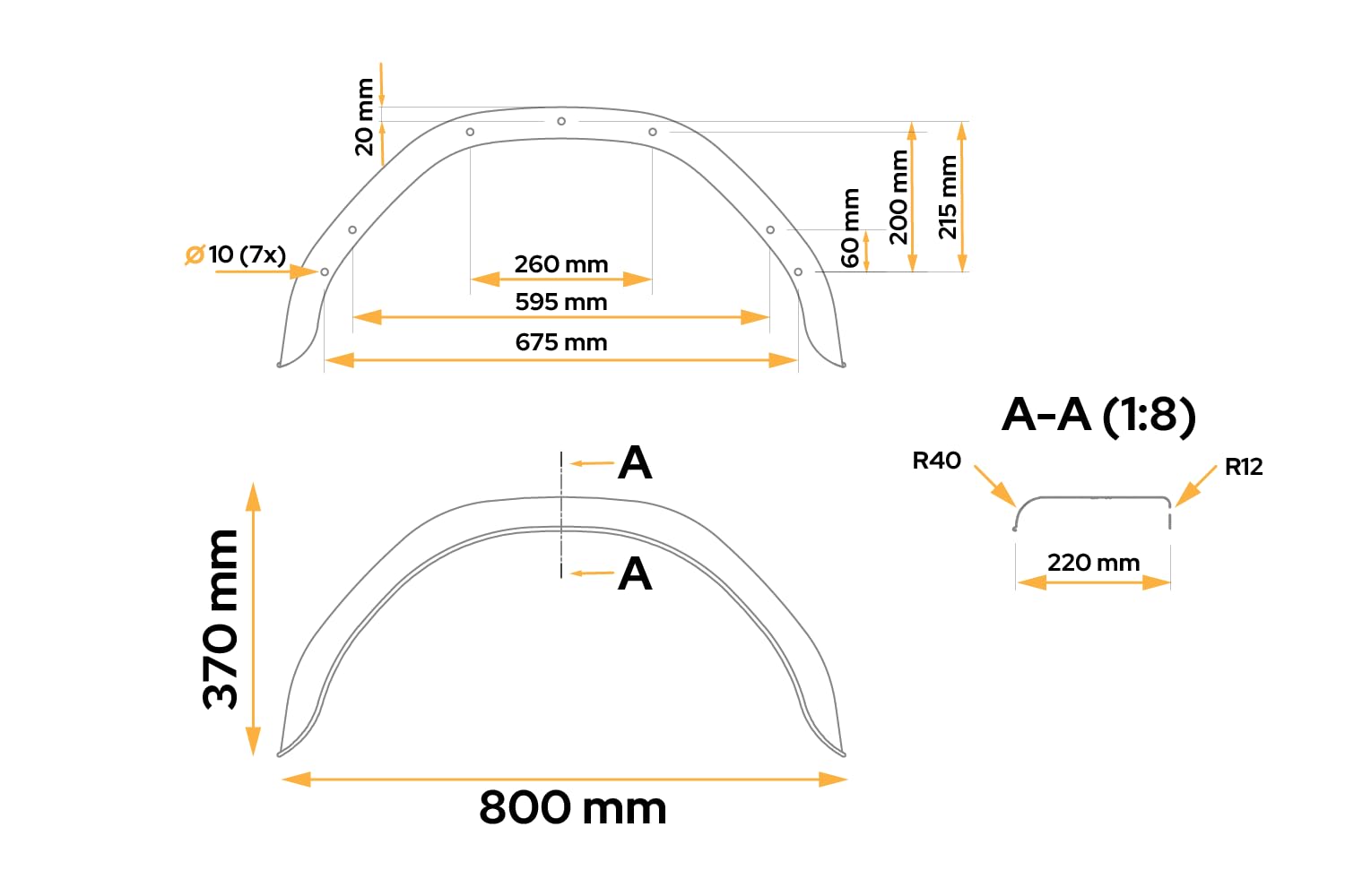 DE HAAN HMHR 2280 Einzelkotflügel 15 bis 16 Zoll aus verzinktem Stahl für Pkw-Anhänger 800 x 220 mm als robuster Radkasten und stabiler Schmutzfänger für Transportanhänger