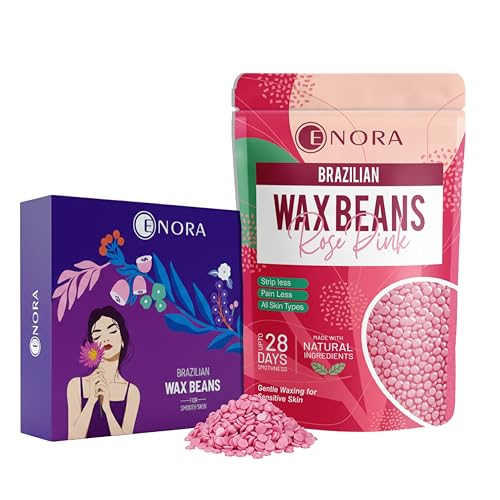 Image of ENORA Brazilian Stripless Wax Beans for Women (250g) | With Wooden Spatula | Natural | For Face, Chin, Hairline, Bikini Area & Full Body Hair Removal (250 Gram, Rose Pink)