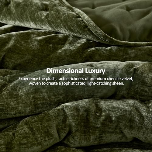 WDCOZY Cloud Soft Queen Size Quilt Set, Dark Olive Green Chenille Velvet by WDCOZY - Used condition - Image 6