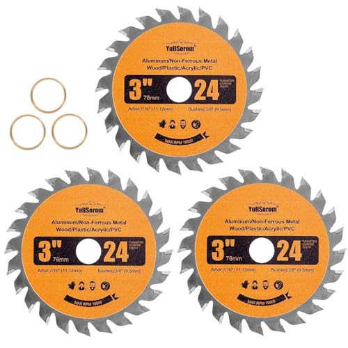 3 Inch 24T Carbide Circular Saw Blade for Cuts Woods, Aluminum,Plastic, PCV, Acrylic, with 7/16\" Arbor Compatible with Dremel,Ryobi, Worx, Milwaukee,RotoZip Saws,Rigid 3\" Multi-Material Saw 3Pack