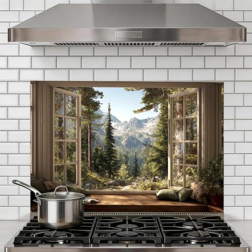 Cmialusie Window Forest View Peel and Stick Backsplash 35.4x23.6 in