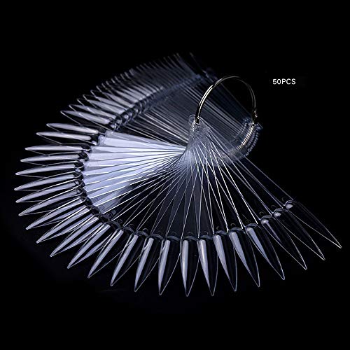 Moibase 100 Pcs Natural And Clear Fan-Shaped False Nail Swatch Sticks Nail Polish Practice Display Art Tips Nail Sample Sticks With Metal Split Ring (Sharp) Sw-A003 #TOP2