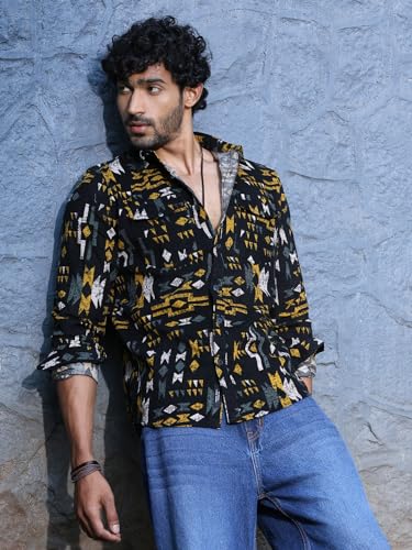 Image of Thomas Scott Men Slim Fit Pure Cotton Corduroy Floral Printed Semi-Formal Shirt