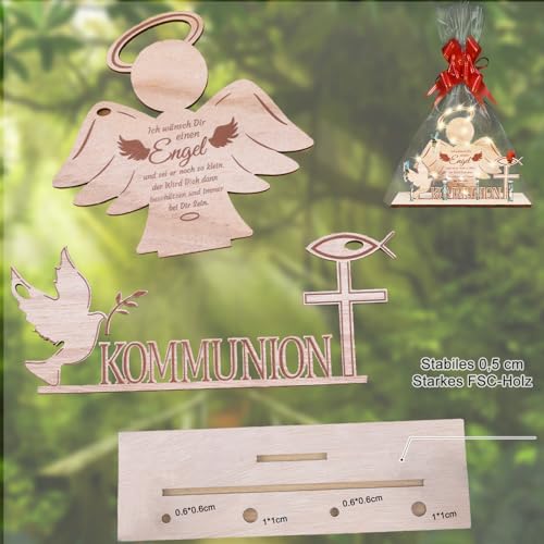 Kommunion Geschenke für Mädchen Junge, Holz Konfirmation Geschenk Kommunion Mädchen Junge mit Weiß LED Lichterkette, Geldgeschenke Kommunion Konfirmation Taufgeschenke für Mädchen Kommunionsgeschenke