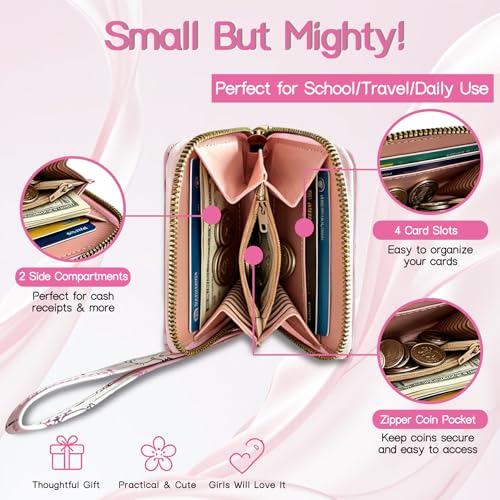 Image of Girls Wallet for Kids, Kids Wallet for Girls 6-8 8-10 10-12, Small Cute Dinosaur Leather Toddler Purse with Wristlet and Coin Pocket, Christmas Stocking Stuffers Birthday Gift for Teen Girls