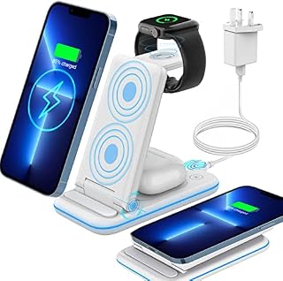 CAVN 3 in 1 Wireless Charging Station, 15W Fast Foldable Wireless Charger Compatible with iPhone 14/14 Pro/13/12/11/XS/XR Series, Charger Compatible with Apple Watch 8/7/6/SE/5/4/3 Airpod Pro/2/3
