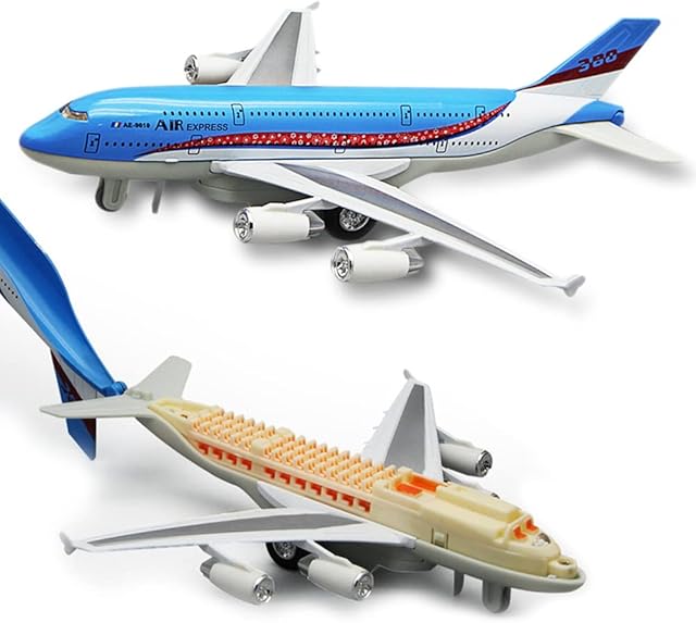 Crelloci Plane Toy Die Cast Aeroplane Model Metal Airplane Toys Light Up and Sound Play Vehicle for Kids Boys Girls Toddlers Children 2 3 Years Old Blue