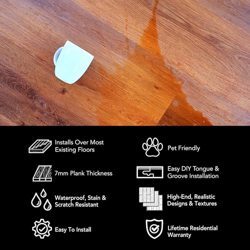 Image of Allure Wide Plank Luxury Vinyl Flooring, Caramel Cookie Oak 9 inch x 60 inch, 7mm Thick Vinyl Planks with Click and Lock Installation, 1 Box 25.02 sq ft.