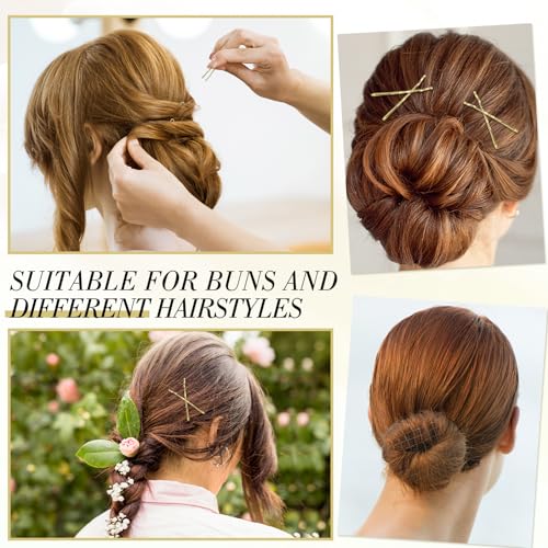 570PCS Blonde Bobby Pins for Women, Hair Pins Kit with Hair Nets for Buns, U-shaped Bobby Pins Bulk for Wedding Bridal Styling with Storage Box, French Hair Pin Clips Hair Accessories (Gold) - Thumbnail 3