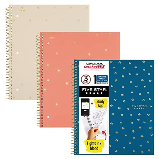 Five Star Style Spiral Notebooks + Study App, 3 Pack, 1 Subject, College Ruled Paper, 11" x 8-1/2", 100 Sheets, 1 Count (820000F)