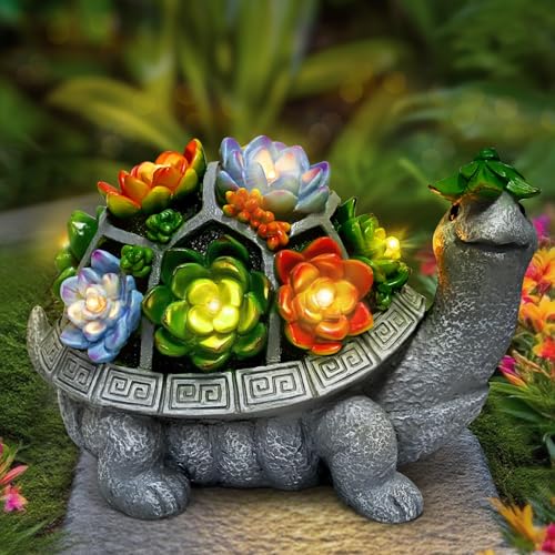 11.1 Inch Large Solar Garden Decor Turtle Statues Lights Outdoor Figurine Decorations Ornament Lamps for Outside Yard Lawn Patio Porch Balcony Unique Birthday Gifts for Mom women Grandma(Gray)