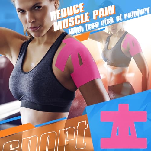 Image of 20 Count Kinesiology Tape for Shoulder Pain Relief Pre Cut Sports Waterproof Breathable Enhance Elastic Kinesiology Athletic Tape for Shoulder Support and Muscle Baseball Sports (Colorful)