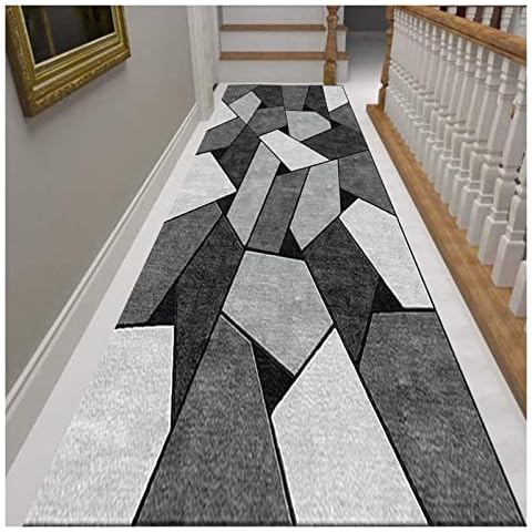 Siunwdiy Contemporary Hallway Runner Rug, with Rubber Backed Non Slip Extra Long Carpet Runner Narrow Rugs for Hall Kitchen Indoor Balcony or Stairs Laundry Room,Grey,80x320cm Cover