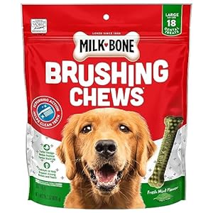 Milk-Bone Fresh Breath Brushing Chews, 18 Large Daily Dental Dog Treats Scrubbing Action Helps Clean Teeth