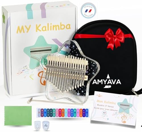 Kalimba 17 Touches Cristal Acrylique - Instrument Musique Portable Avec Ebook Français Débutants
