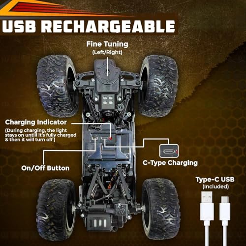 Image of Royal Cellar Defender Climbing Remote Control Car, 1:18 RC Monster Truck 2WD with Dual Spray Smoke, LED Lights, 2.4GHz Long Range, Alloy Body Off Road Car, Type C Rechargeable (Defender Off-Road)