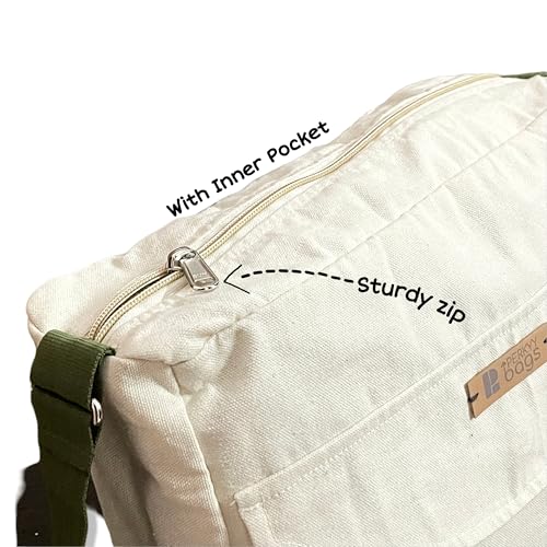Image of Canvas Messenger Bag, Stylish Unisex Beige Flap Bag for Women & Men, Durable, Spacious, and Perfect for Everyday Use