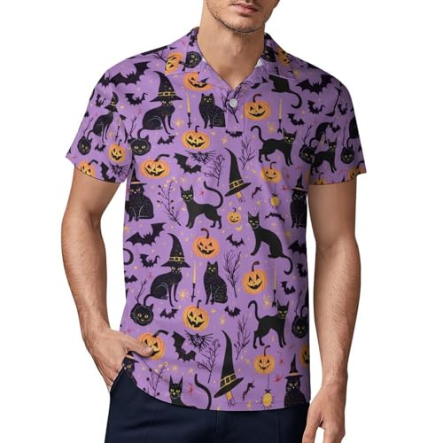 Halloween Black Cat Pumpkin Novelty Men's Short Sleeve Shirts Funny Golf Tennis Work T-Shirt Sport Tee S