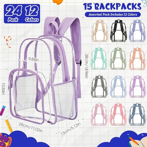 Image of Amylove 24 Pcs Clear Backpack bulk for Stadium Events Heavy Duty PVC Transparent Bookbag for College Workplace Security (15 Inches,Morandi 12 Colors)